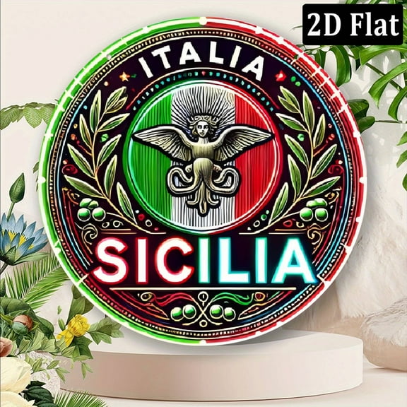8*8 Inch Italy Sicilia Aluminum Wall Art - Vintage Style Decorative Sign with Italian Flag Design for Home, Kitchen, Restaurant, Bedroom, Garden, Bar Easy to Hang, Reusable & Durable, Metal Art Wall