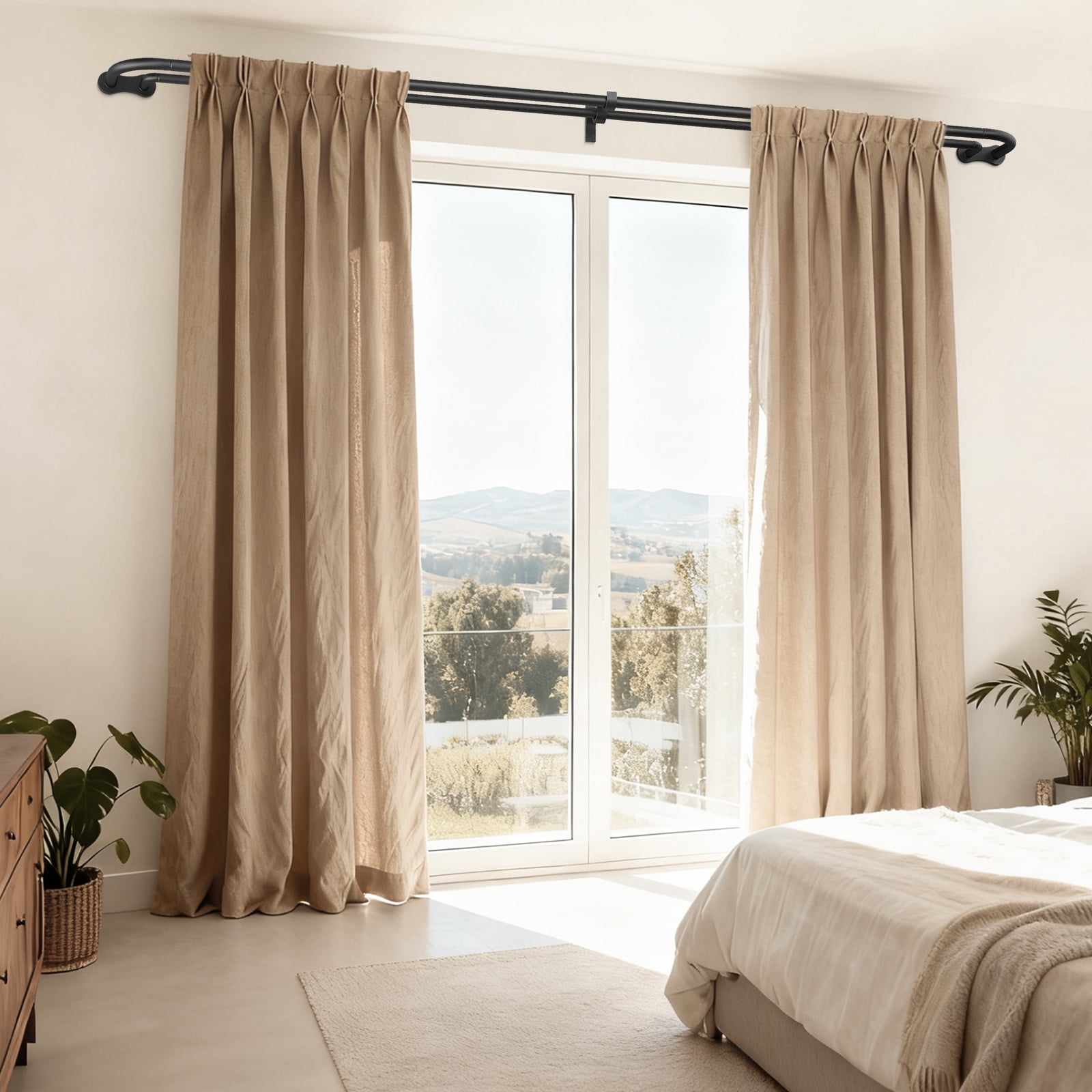 OLV Wrap Around Double Curtain Rods for Window,30-60 inch,Black