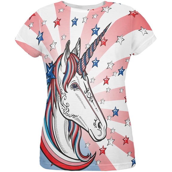 4th of July Freedom is Magical Unicorn All Over Womens T Shirt Multi MD