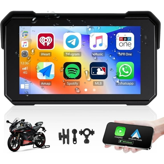 Podofo Portable Waterproof 5'' Touchscreen Motorcycle GPS with Motorcycle Design Holder, Wireless Carplay and Android Car,  Supports Bluetooth, Siri
