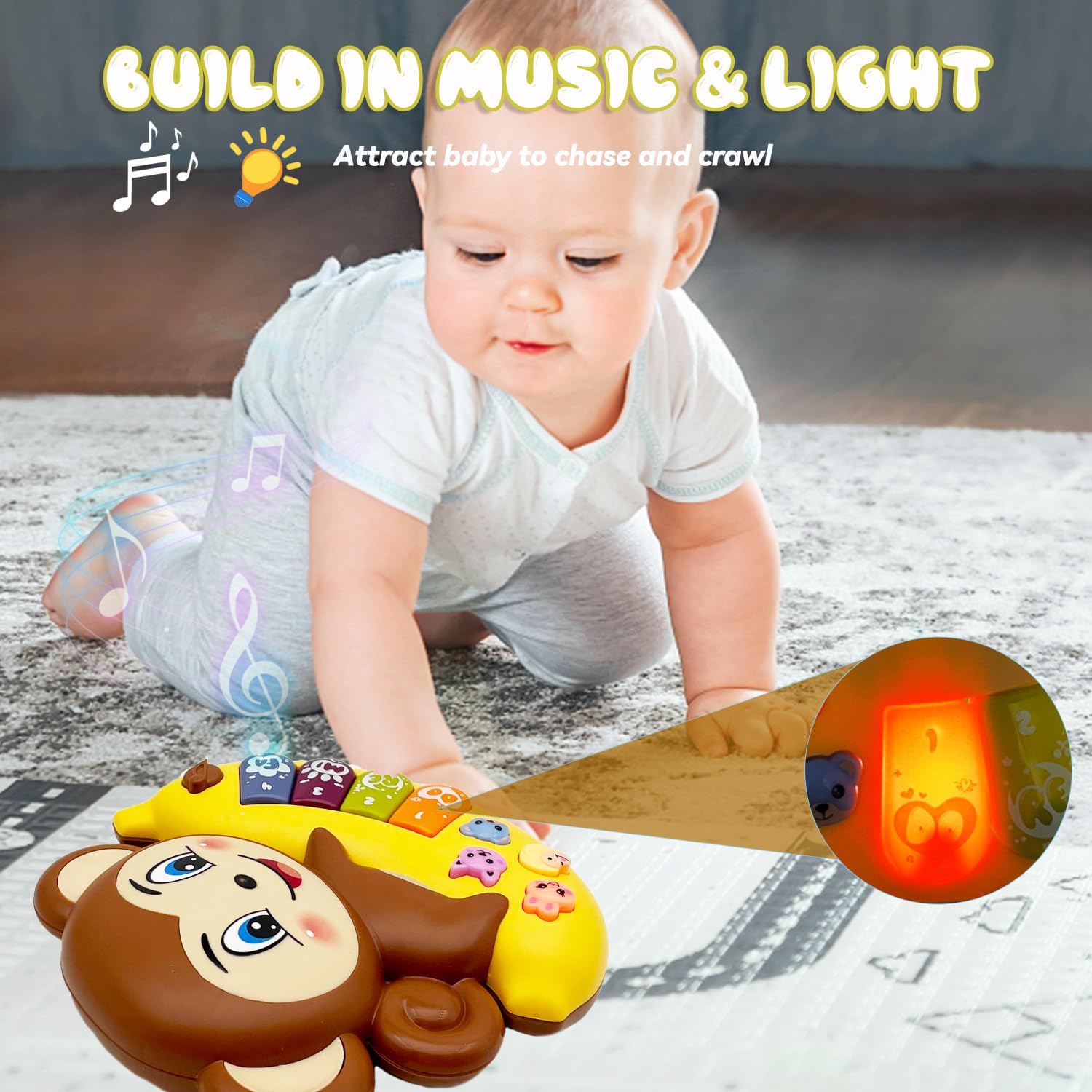 Baby Piano Toy Electronic Keyboard with Animals Sounds, Musical Toys for Babies 12 M+(Monkey)