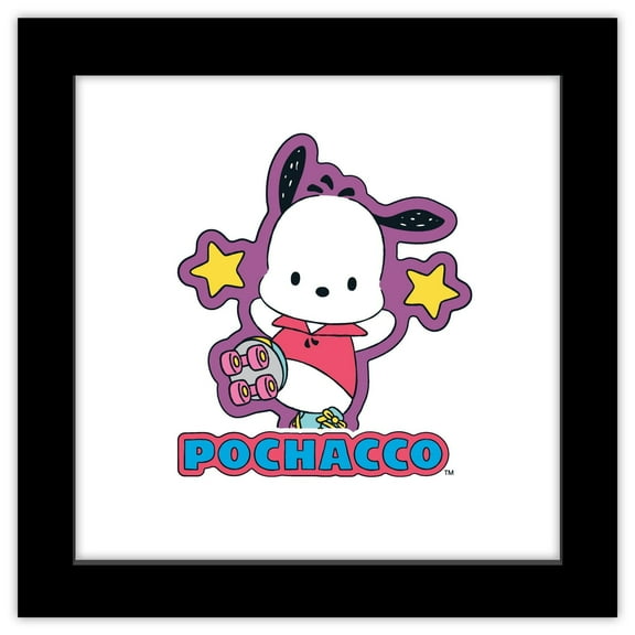 Gallery Pops Sanrio Pochacco - Pochacco Sticker Graphic Wall Art, Black Framed Version, 12" x 12"