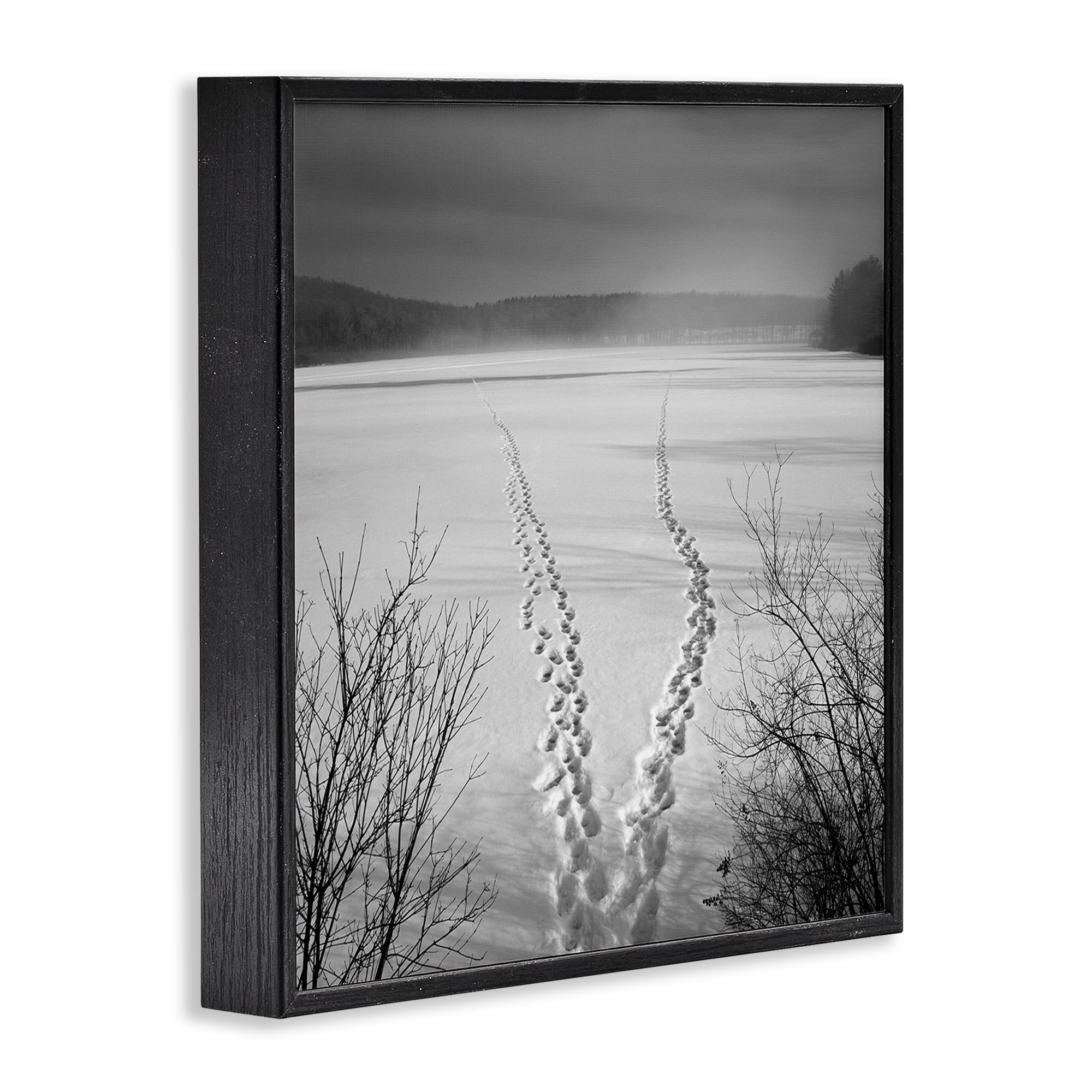 Stupell Industries Snowstep Tracks Across Frozen Lakes Black Framed Giclee Art, design by Chip Forelli