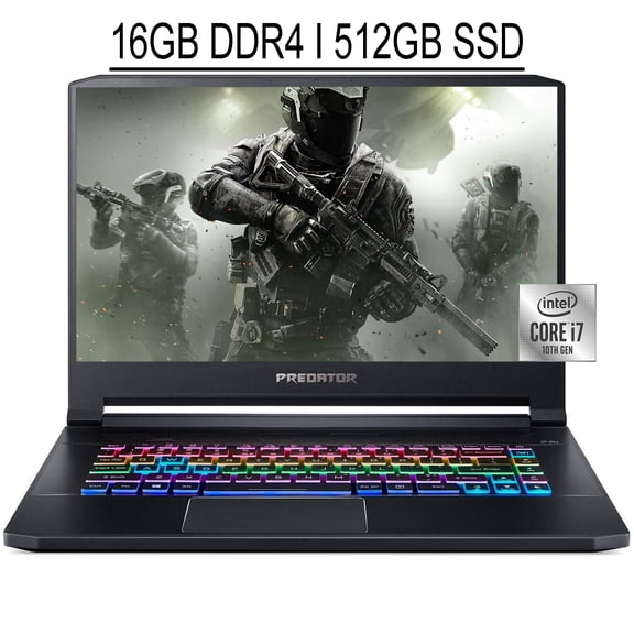 Acer Predator Triton 500 Gaming Laptop 15.6" FHD 300Hz IPS Display Intel Hexa-Core i7-10750H 16GB DDR4 512GB SSD NVIDIA GeForce RTX 2070 Super 8GB RGB Backlit Keyboard USB-C HDMI Win10 Black