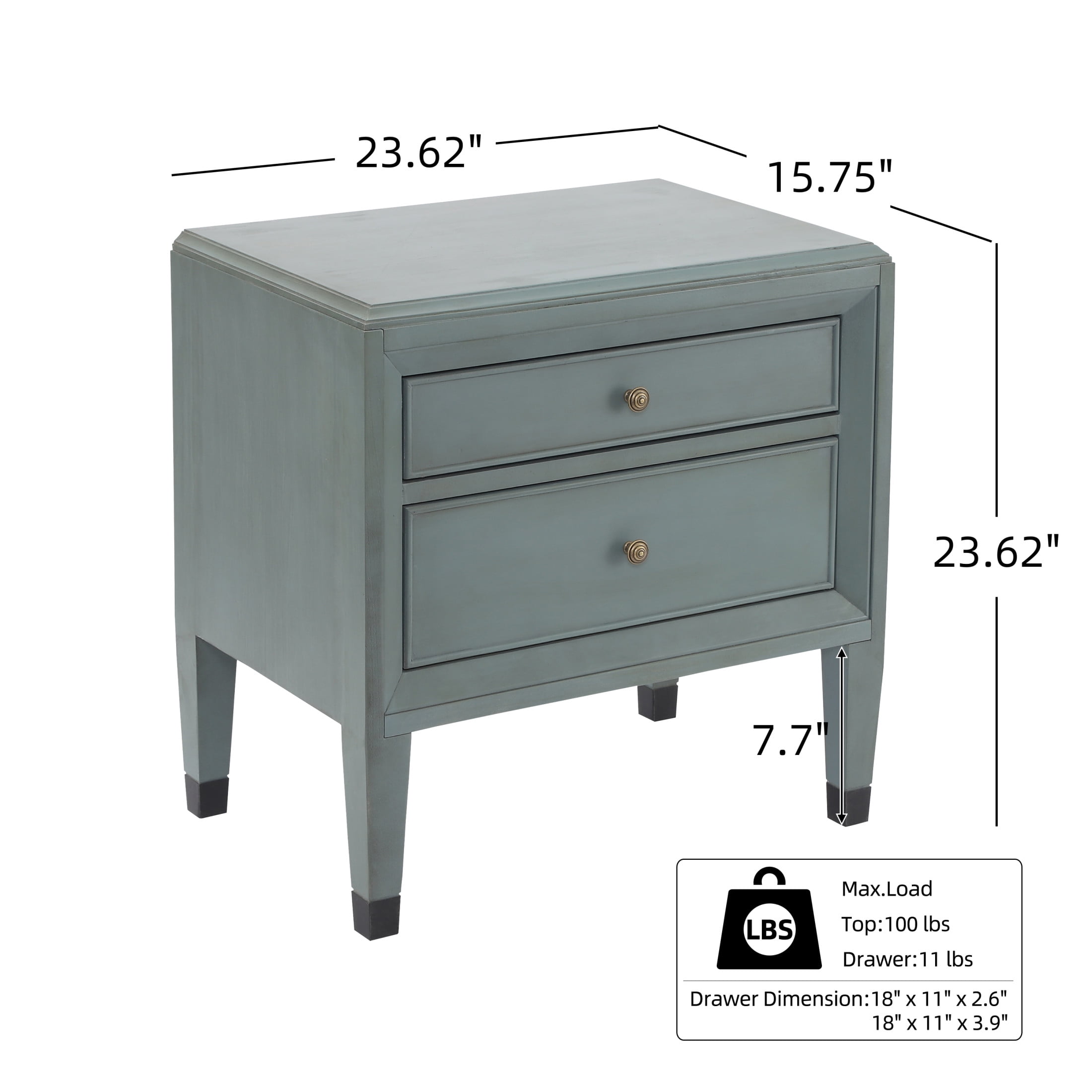 Christopher Knight Home 23.6" Classic Nightstand, Accent Bedside Table with 2 Drawers, Sage Green