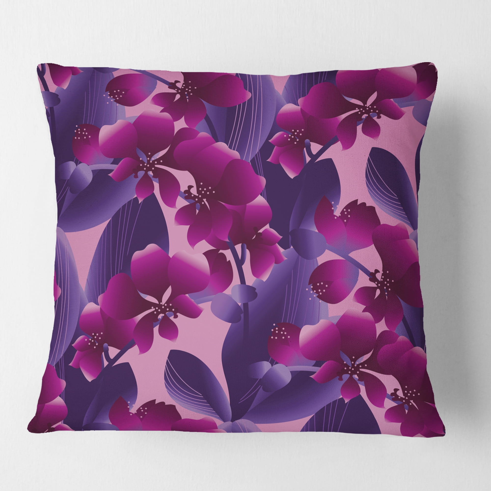 Designart Orchid blossom colorful pattern' Mid-Century Modern Throw Pillow - 16x16