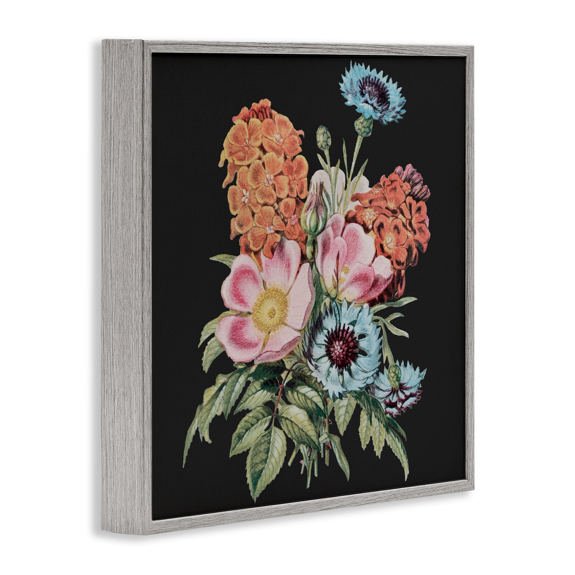 Stupell Industries Vintage Bouquet Study over Black Gray Framed Giclee Art, design by Dan Meneely
