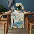 thumbnail image 2 of Easter Table Runner - 48 Inch Long, Kitchen Dining Table Runner Dresser Scarves, Turquoise Truck Colorful Eggs Tree Gnomes Rabbit Farmhouse Decor for Coffee Tables Wedding Party Banquet, 2 of 8