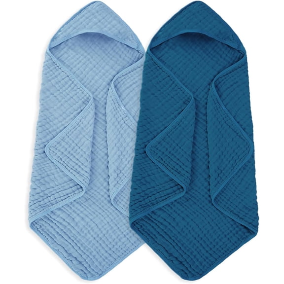 KGOJDYNFYSL Muslin Baby Towels 100% Cotton ,Super Soft Muslin Baby Bath Towel - 32 x 32 Inches, Suitable for Newborn and Young Children up to 3 Years Old. (Light Blue & Dark Blue)
