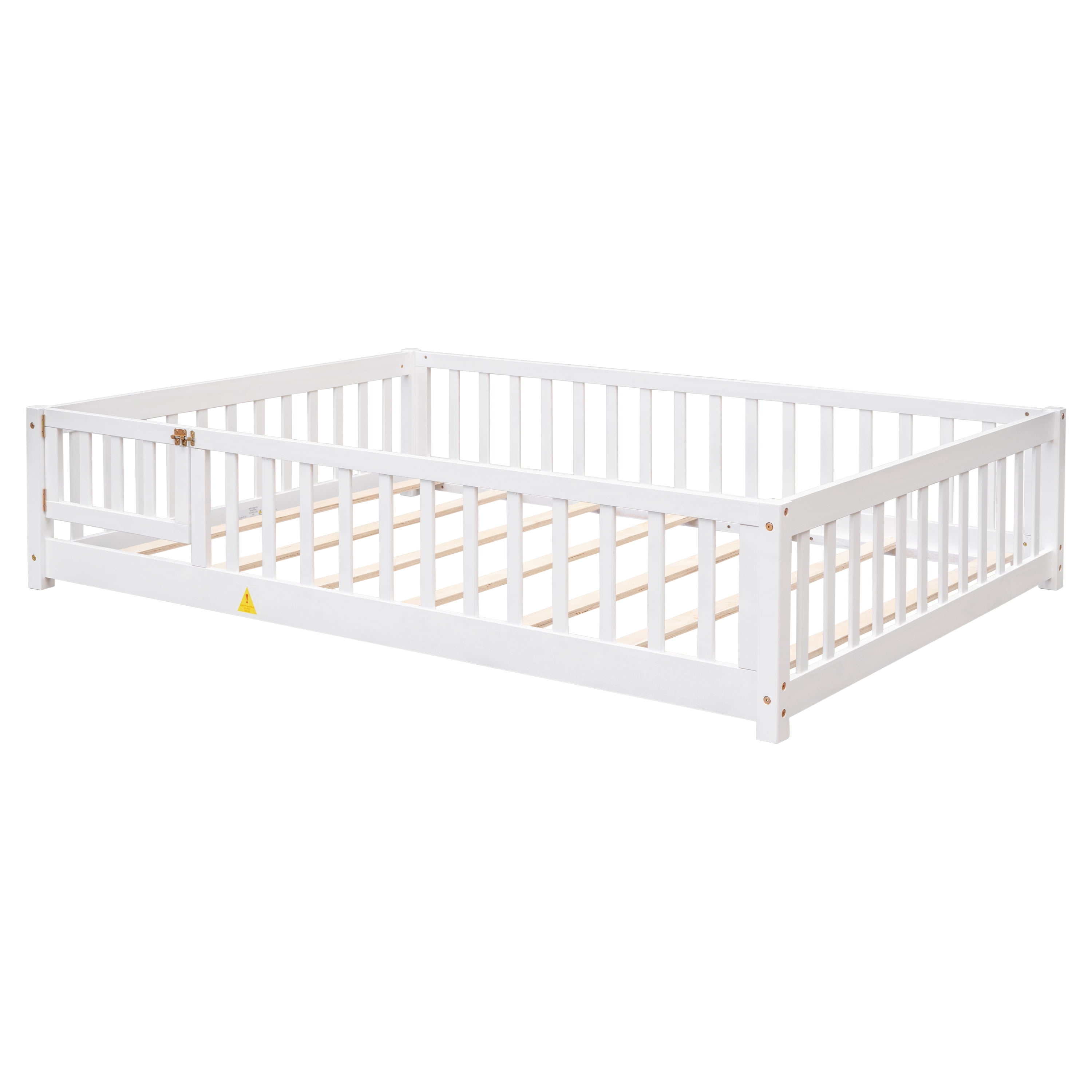 Miniyam Full Size Toddler Floor Bed with Fence, White