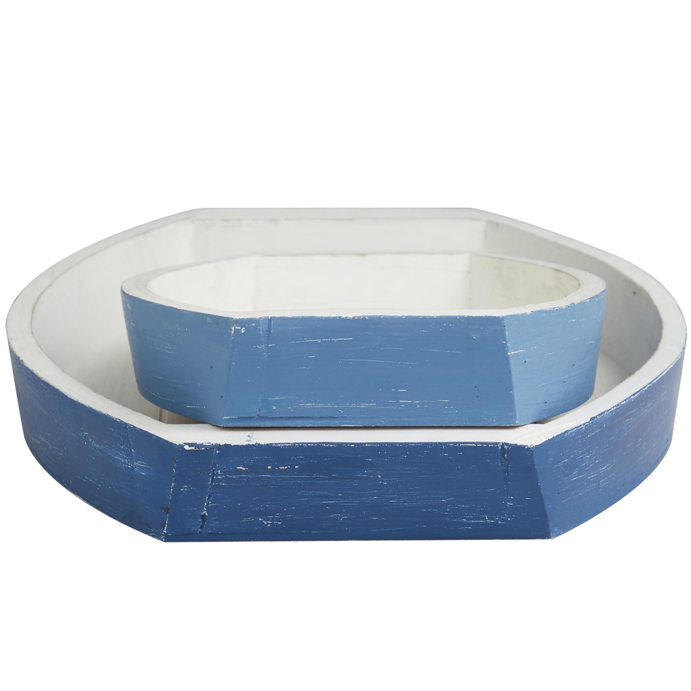 DecMode 17", 13"W Blue Wood Handmade Distressed Two Toned Boat Tray, 2-Pieces