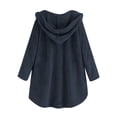 thumbnail image 4 of FAOWME Women's Fuzzy Hooded Coat With Pockets Long Sleeve Solid Color Buttons Comfortable Fashion Jacket For Autumn Winter Daily Wear,Navy,L, 4 of 5