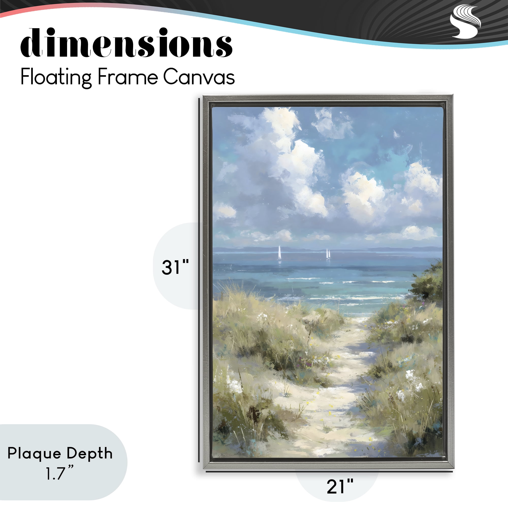 Stupell Industries Impressionist Clouds over Beach Path Gray Framed Floater Canvas Wall Art, design by Petal Prints Design