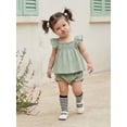 thumbnail image 4 of BemeyourBBs Toddler Baby Girl Summer Clothes Infant Baby Girl Cotton Smocked Outfit Solid Floral Flying Sleeve Ruffle Tank Tops and Shorts Set Little Girls 2 Piece Summer Outfit, 4 of 9
