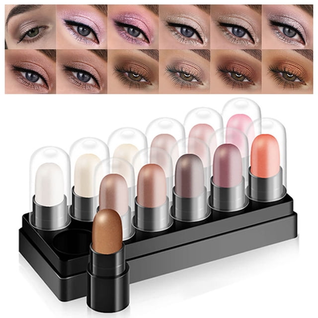 Pisexur Belleza Maquillaje Caja de sombras de ojos de 12 colores, lápiz de gusano de seda para dormir, lápiz de luz perlada de alta luminosidad, lápiz de luz alta, lápiz depara mujeres y hombres