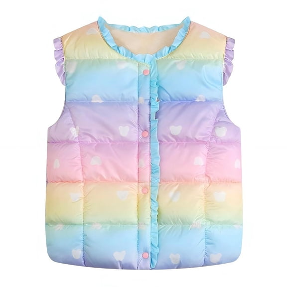 CPNG Toddler Girls Ruffle Puffer Vest Snap Button Jacket Button Lightweight Waistcoat Sleeveless Padded Gilet Winter Cute Gradient Color Jackets Outwear