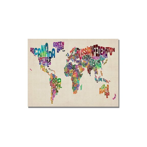 Trademark Fine Art Michael Tompsett Typography World Map II Canvas Wall Art - 30x47