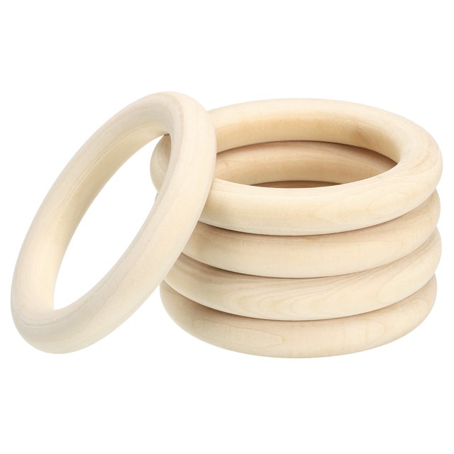Unique Bargains 100mm Wooden Rings for Crafts, 5 Pack Natural Wood Rings Unfinished Wood Loop Circle