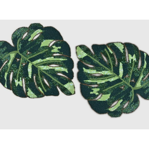 Handmade Beaded Placemat, Set of 6 leaves design Tablemats, Designer Charger Plates 13X13 Inch