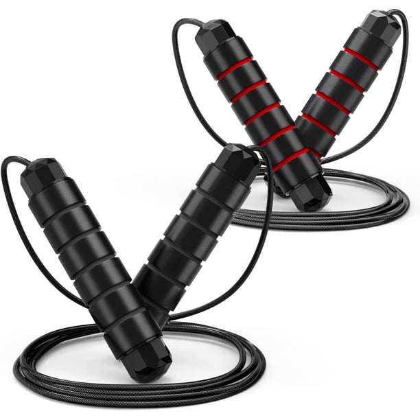 Nvzi 2 piezas de cuerda para saltar, cable de cuerda para saltar de velocidad rápida sin enredos con rodamientos de bolas, cuerda de saltar de acero ajustable para entrenamiento