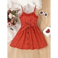 thumbnail image 2 of Wassery Kids Girl Summer Dress 4T 5T 6T 7T Little Girl Sumdress Sleeveless V Neck Dots Print Button Front Belted Dress 4-7T, 2 of 9