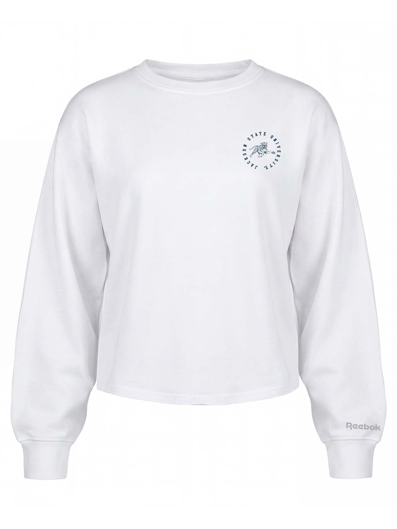 Jackson State Tigers Reebok Womens White Heavyweight Cotton Long Sleeve Pullover
