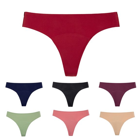 Siminsem Women Thong Underwear Seamless No Show Panties Nylon Spandex Stretchy Low Rise Butt Lifting Breathable Ice Silk Thongs Daily Wear Multipack, Red,L