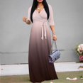 thumbnail image 4 of Vestido largo PinkPatty con cuello en V degradado y mangas 3/4 para mujer, 4 of 6