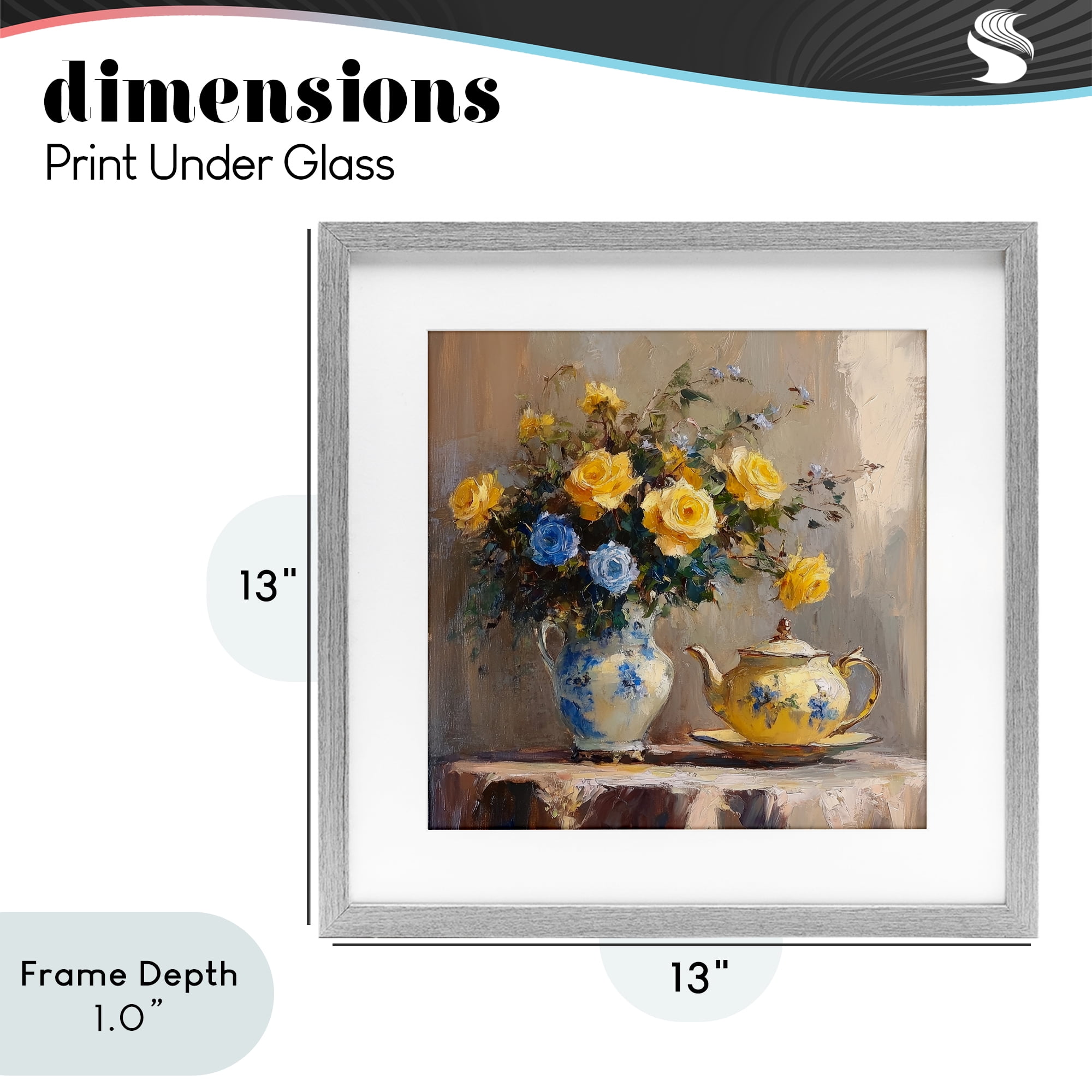 Stupell Industries Tea Time Blue & Yellow Bouquet Gray Framed Print Under Glass, design by Petal Prints Design
