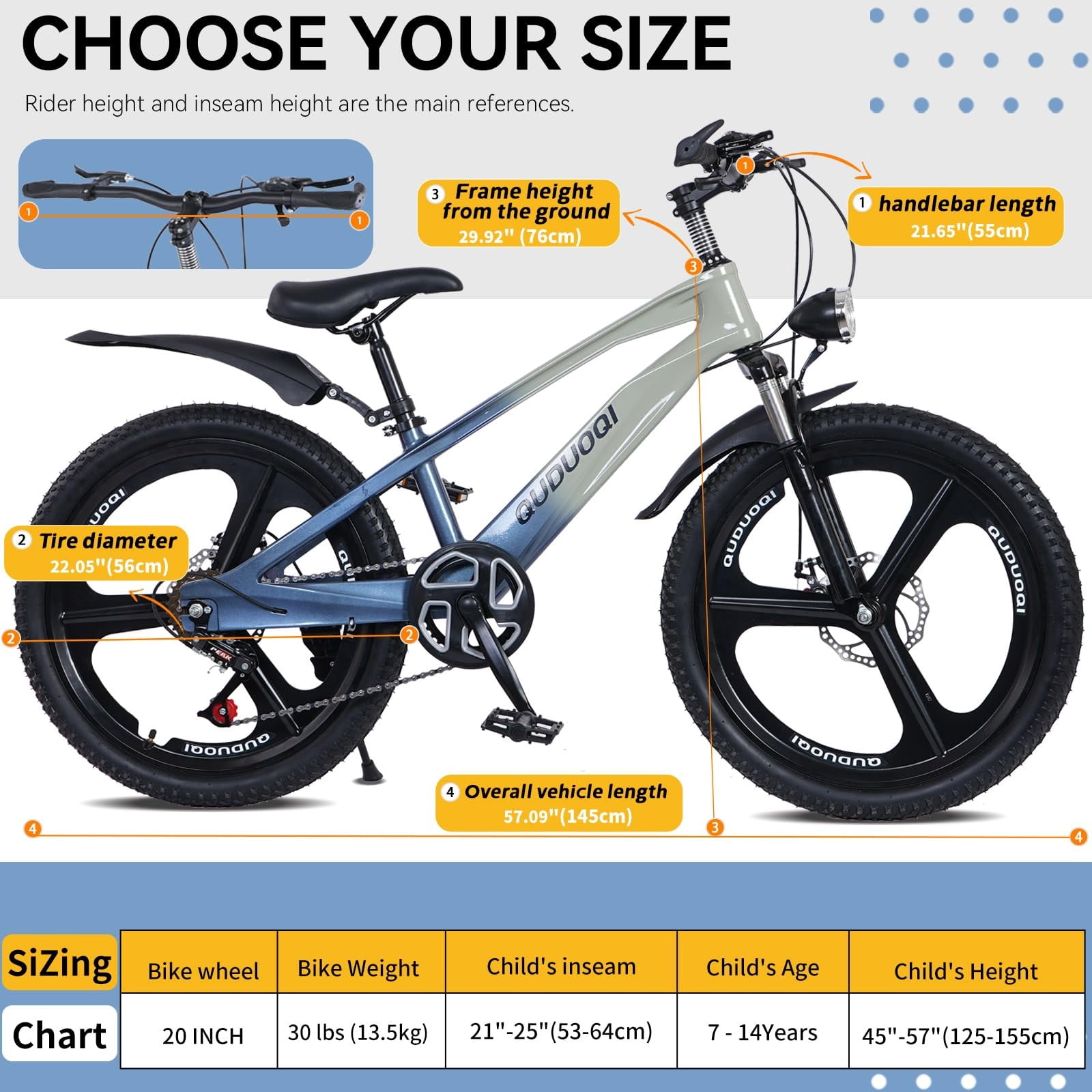 HappyToysWorld20 Inch Kids Bike, 7-Speed Mountain Bike for Ages 8-12, Lightweight Youth Bicycle with Magnesium Alloy Frame, One-Piece Wheels