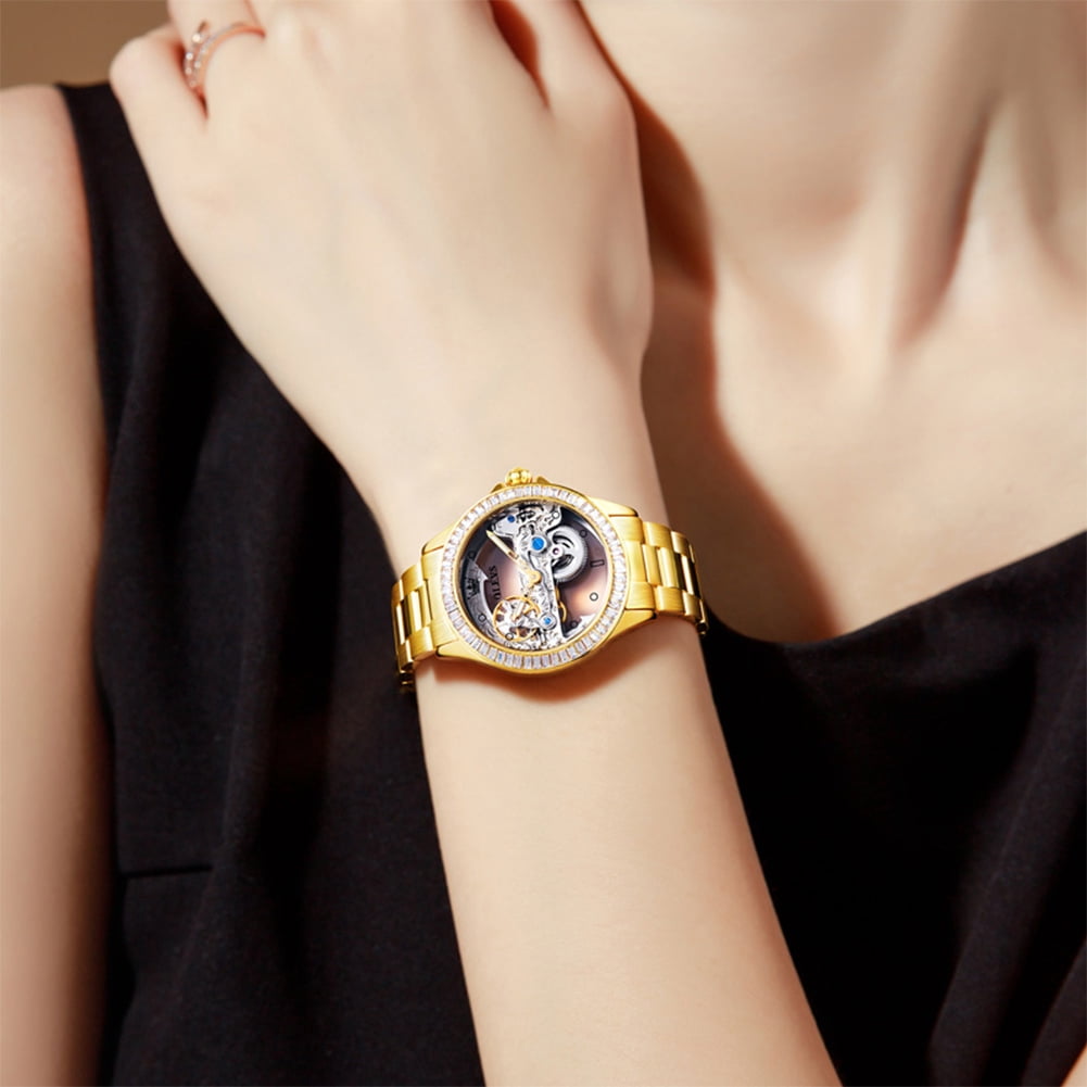 OLEVS Automatic Watches for Womens Mechanical Skeleton Self Winding Stainless Steel Luxury Dress Waterproof Luminous Ladies Watches Womens Wrist Watches Gift Reloj Para Mujer