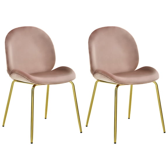 Costway Modern Velvet Steel Solid Wood Solid Print Tufted Side Accent Chair, Pink (Set of 2)
