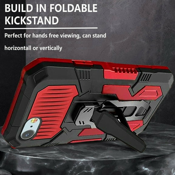 iPhone SE 2020 Case, Dual Layers [Combo Holster] And Built-In Kickstand Hybird Shockproof (Red)