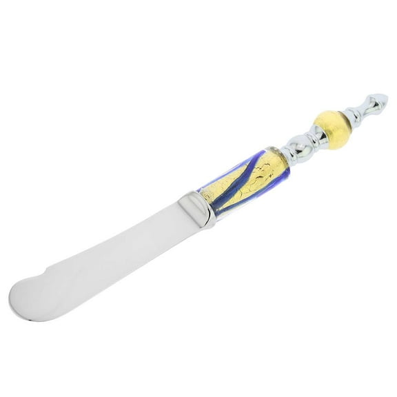 GlassOfVenice Italian Murano Glass Butter Spreader - Blue Gold Waves