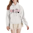 thumbnail image 2 of NinXxx Women's DOD IS GOOD Long Sleeve Hooded Pullover Hoodie White S, 2 of 4
