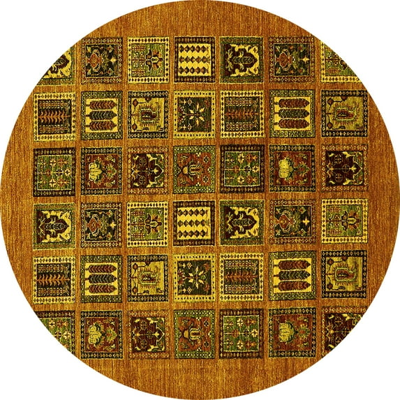 Ahgly Company Indoor Round Abstract Yellow Modern Area Rugs, 3' Round