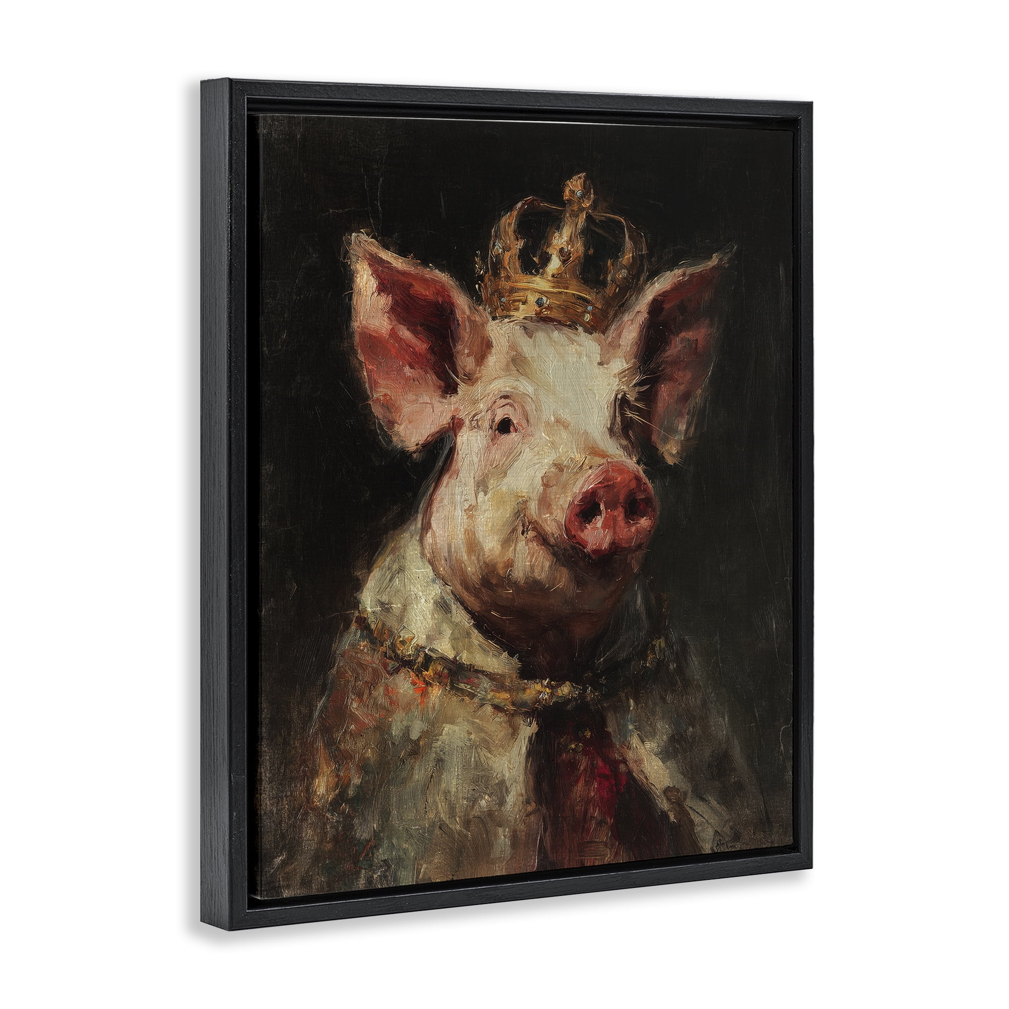 Stupell Industries Royal Swine Portrait Black Framed Floater Canvas Wall Art, design by Svetlana Aleynikova