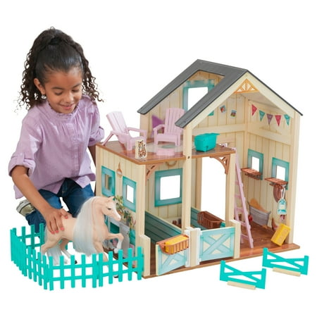 UPC: 0706943635346 | KidKraft Sweet Meadow Wooden Horse Stable Play Set with Horse  23 Pieces  Hay Loft