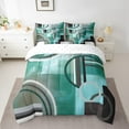thumbnail image 2 of Modern Turquoise Decor Comforter Set Teens Youth,Geometric Striped 7 Piece Bed in a Bag King,Mid Century Bedding Comforter Sets,Grunge Oil Painting Artwork Down Comforter,Teal, 2 of 5