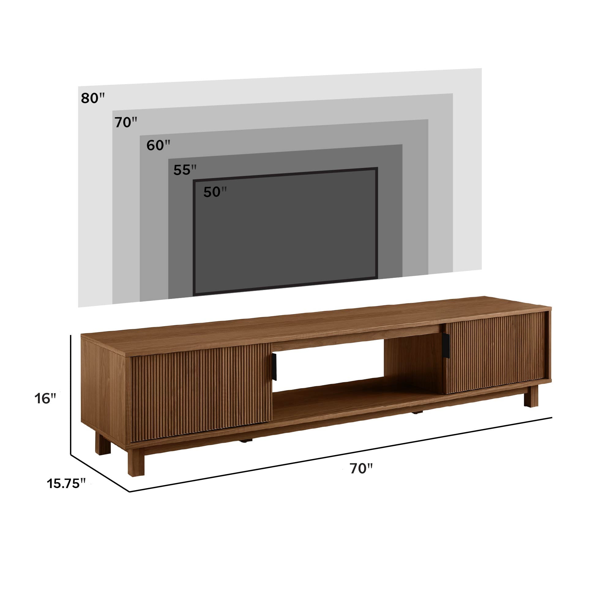 Walker Edison Mid-Century Modern Reeded 2-Door TV Stand for TVs up to 80”, Mocha