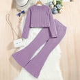 thumbnail image 5 of Generic Fall Clothes For Kids Girls Big 2024 Autumn Winter New Long Sleeve Solid Color Stripe Top Flared Pants Set for Cute Casual Soft Comfortable Breathable(10 Years,Purple), 5 of 9