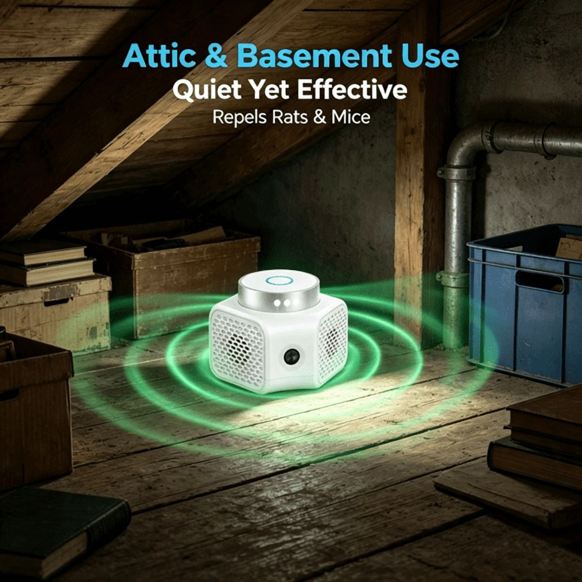 Indoor Ultrasonic Electronic Device, Dual Ultrasonic Speakers with 22‑35KHz & 25KHz Frequency, 4 Operation Modes, 9‑LED Strobe Light, Rated 3229 Sq.ft Coverage for Home Garage Basement Warehouse