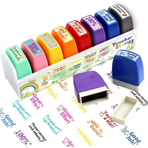 LZLINGMEI 8PCS Teacher Stamps,for Grading Motivational Teacher Set,Encouraging Signature Stamp for Classroom Supplies(Multicolor)