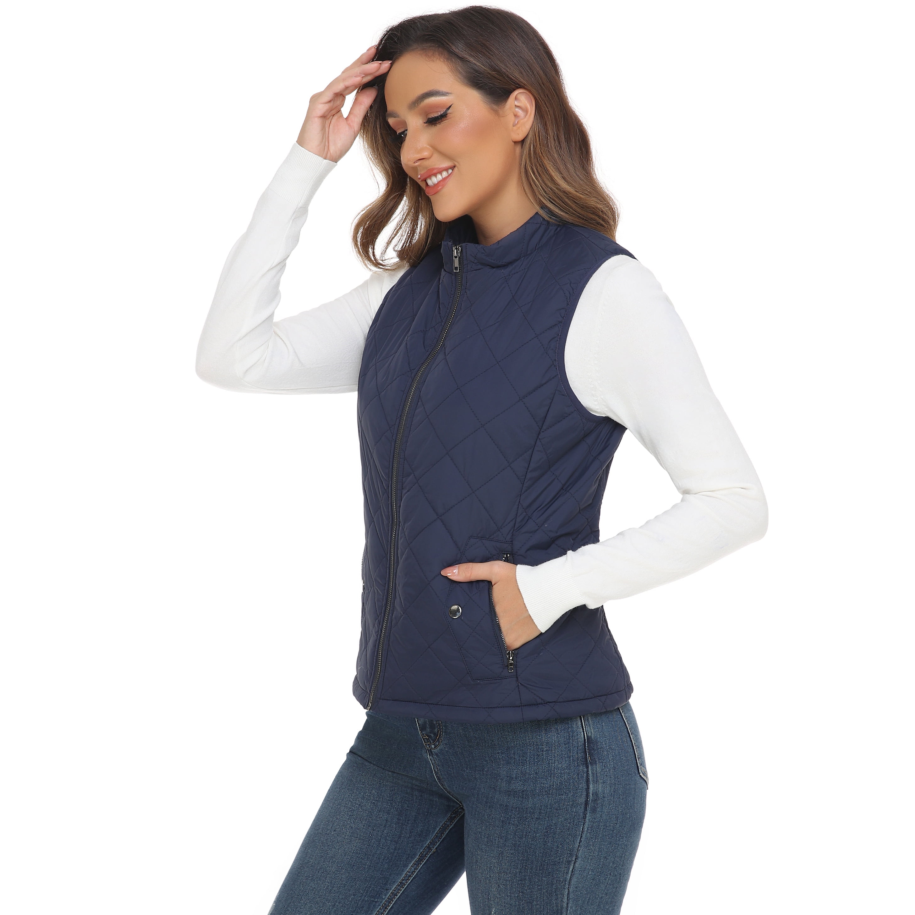 LK women's vest - Stand Collar Lightweight Padded Gilet for Women (Dark Blue-M)