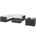 thumbnail image 3 of Modern Contemporary Urban Design Outdoor Patio Balcony Seven PCS Sectional Sofa Set, White, Rattan, 3 of 9