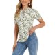 thumbnail image 4 of Blusa floral verde de manga corta con cuello atado y volantes para mujer Inspire Chic talla S, 4 of 6