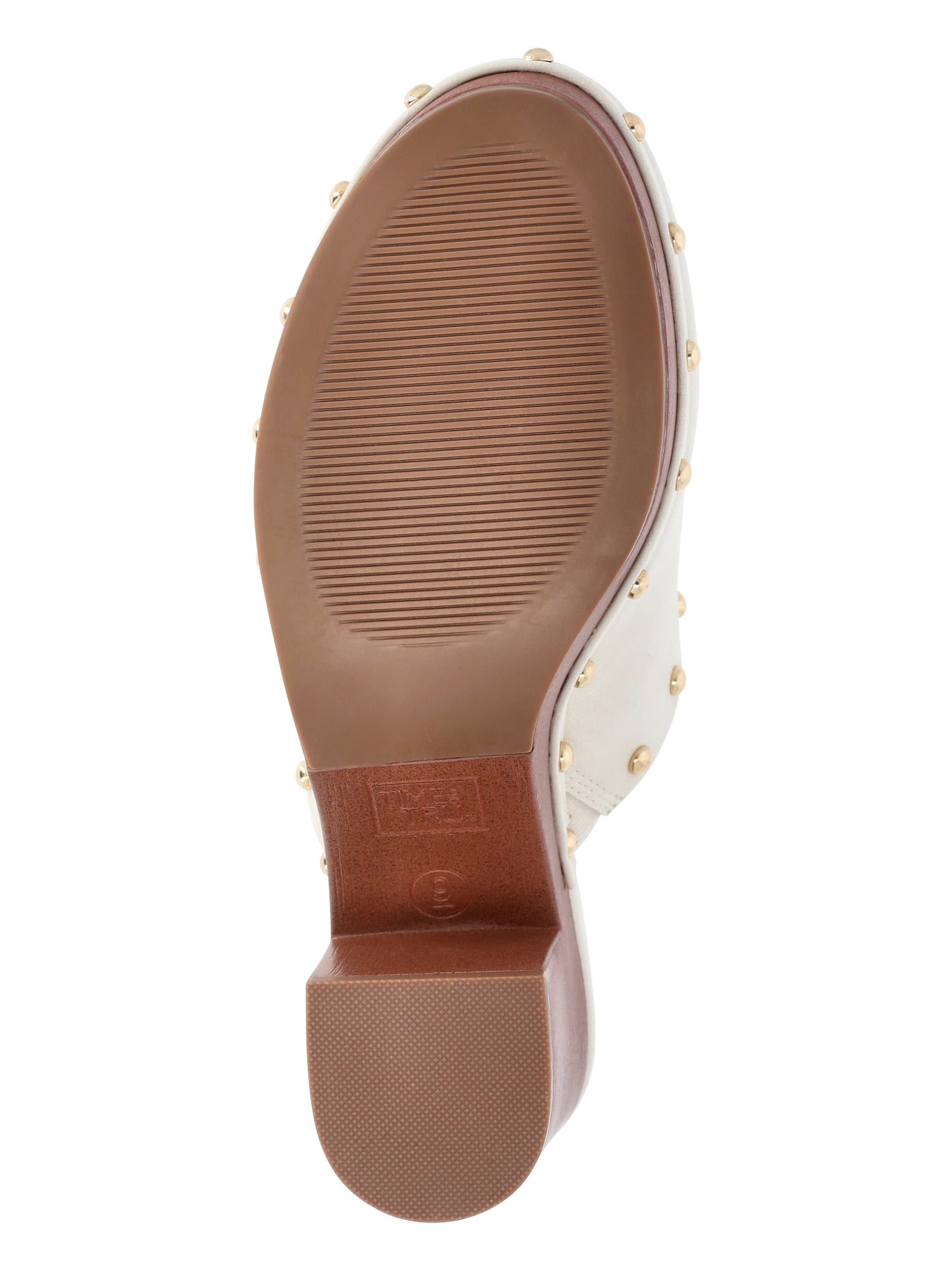 Time and Tru Women's Faux Leather Studded Clogs with Block Heels