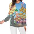 thumbnail image 3 of Phineas And Ferb Women’s Pajama Top 3D Digital Print Sleepwear Trendy Crewneck Pullovers Long Sleeve Shirts S, 3 of 8