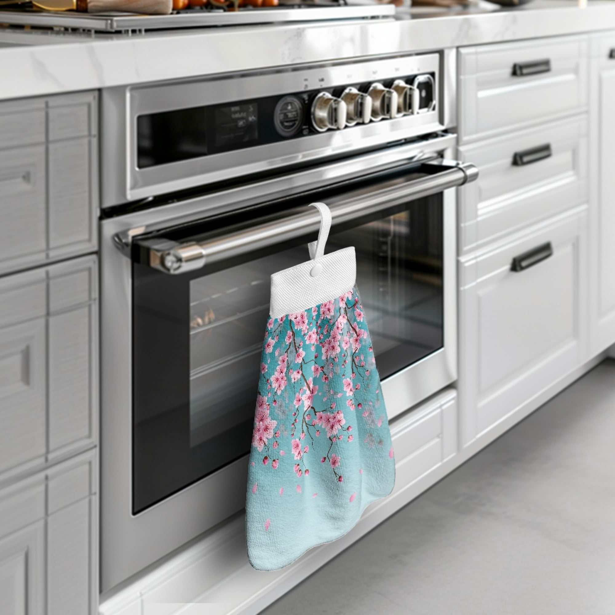 ZIATUBLE Cherry Blossom Kitchen Hanging Towels Absorbent Hanging Dish Towels with Snap Button Kitchen Hand Towels and Washcloths Quick Dry Dish Towel Hand Towels Home Decor