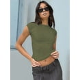 thumbnail image 4 of Backless Slim Fit T Shirt for Women Short Sleeve Crew Neck Crop Top Casual Summer Y2K Crop Tee  Green M, 4 of 5